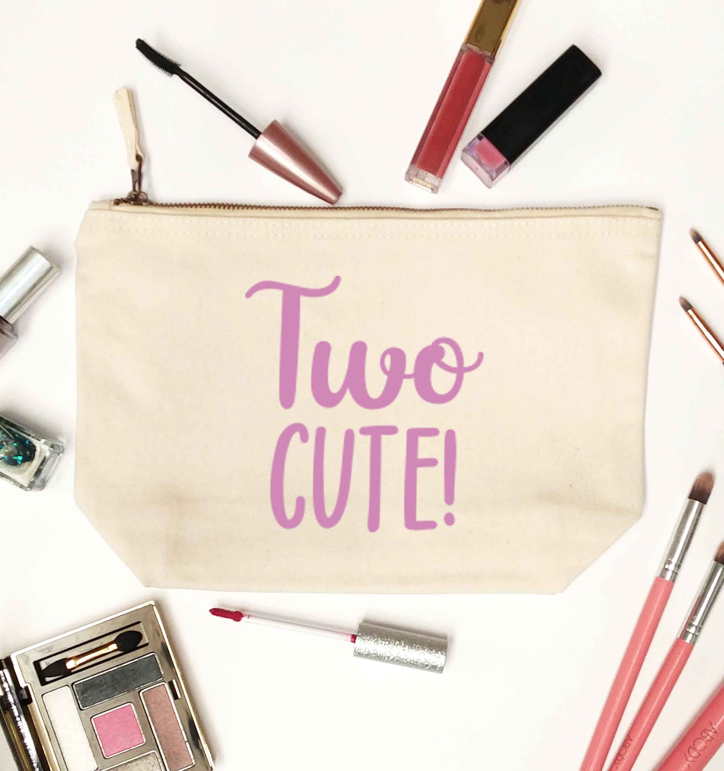 Two cute pink text natural makeup bag