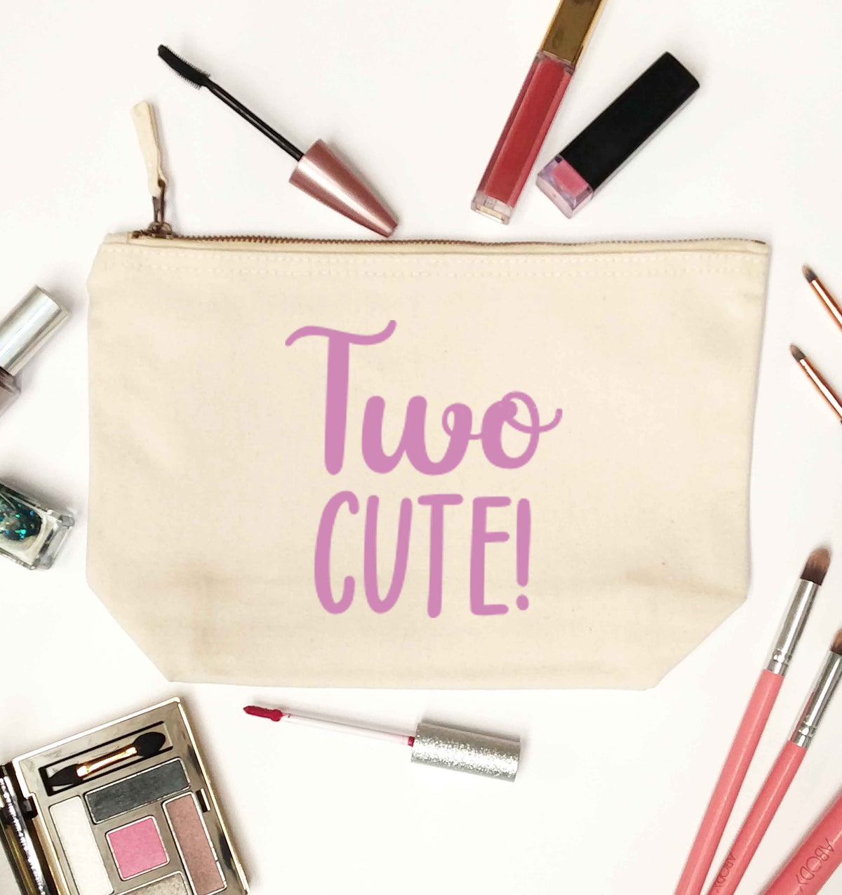Two cute pink text natural makeup bag