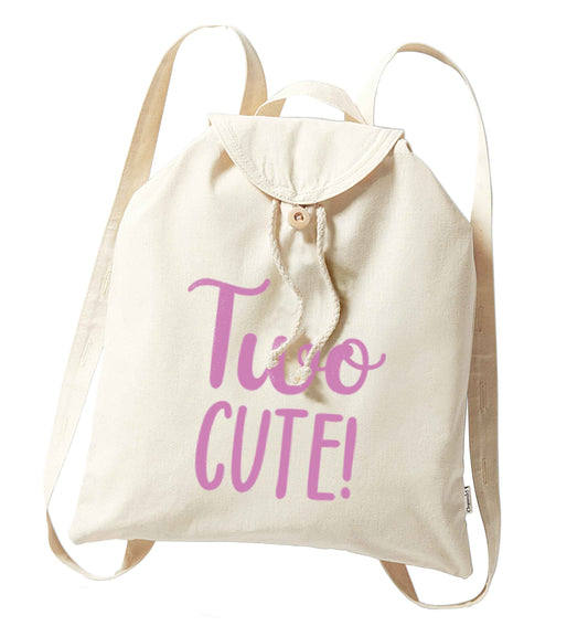 Two cute organic cotton backpack tote with wooden buttons in natural