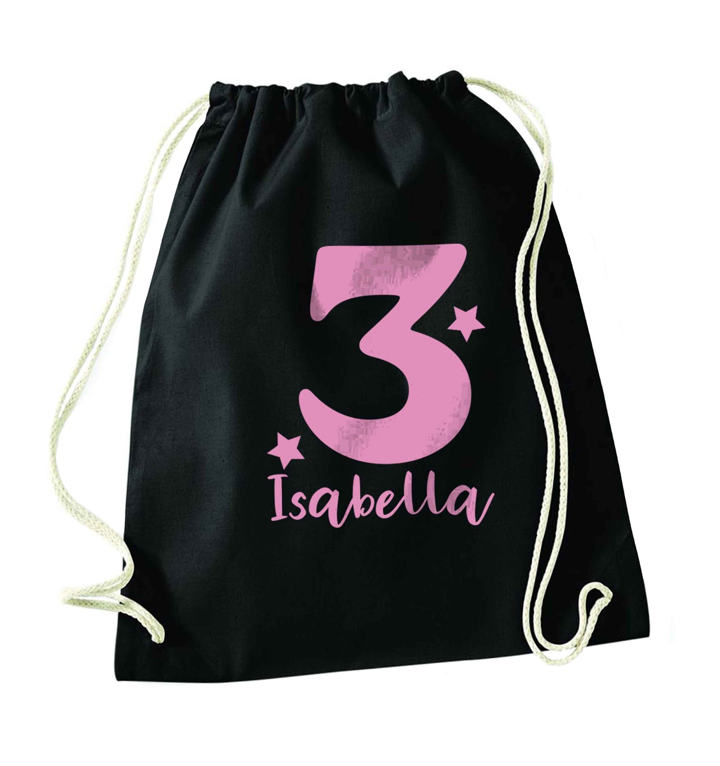 Any age, any name personalised birthday black drawstring bag