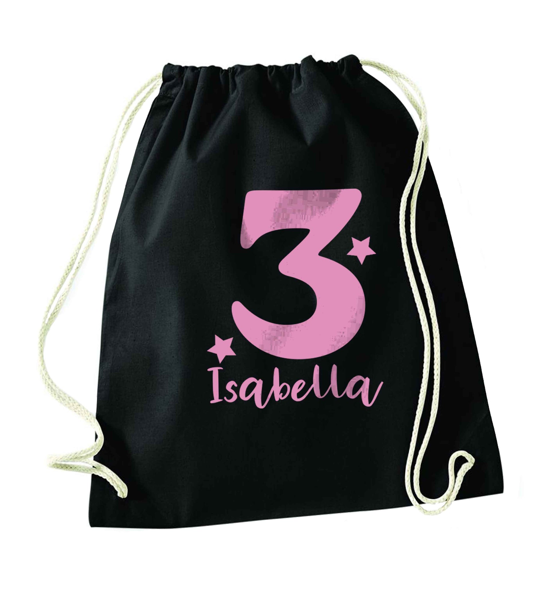 Any age, any name personalised birthday black drawstring bag