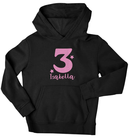 Any age, any name personalised birthday children's black hoodie 12-13 Years