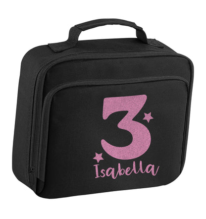 Any age, any name personalised birthday insulated black lunch bag cooler