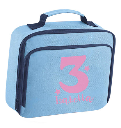 Any age, any name personalised birthday insulated blue lunch bag cooler
