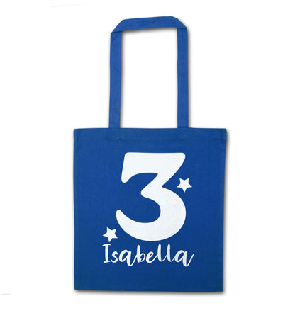 Any age, any name personalised birthday blue tote bag