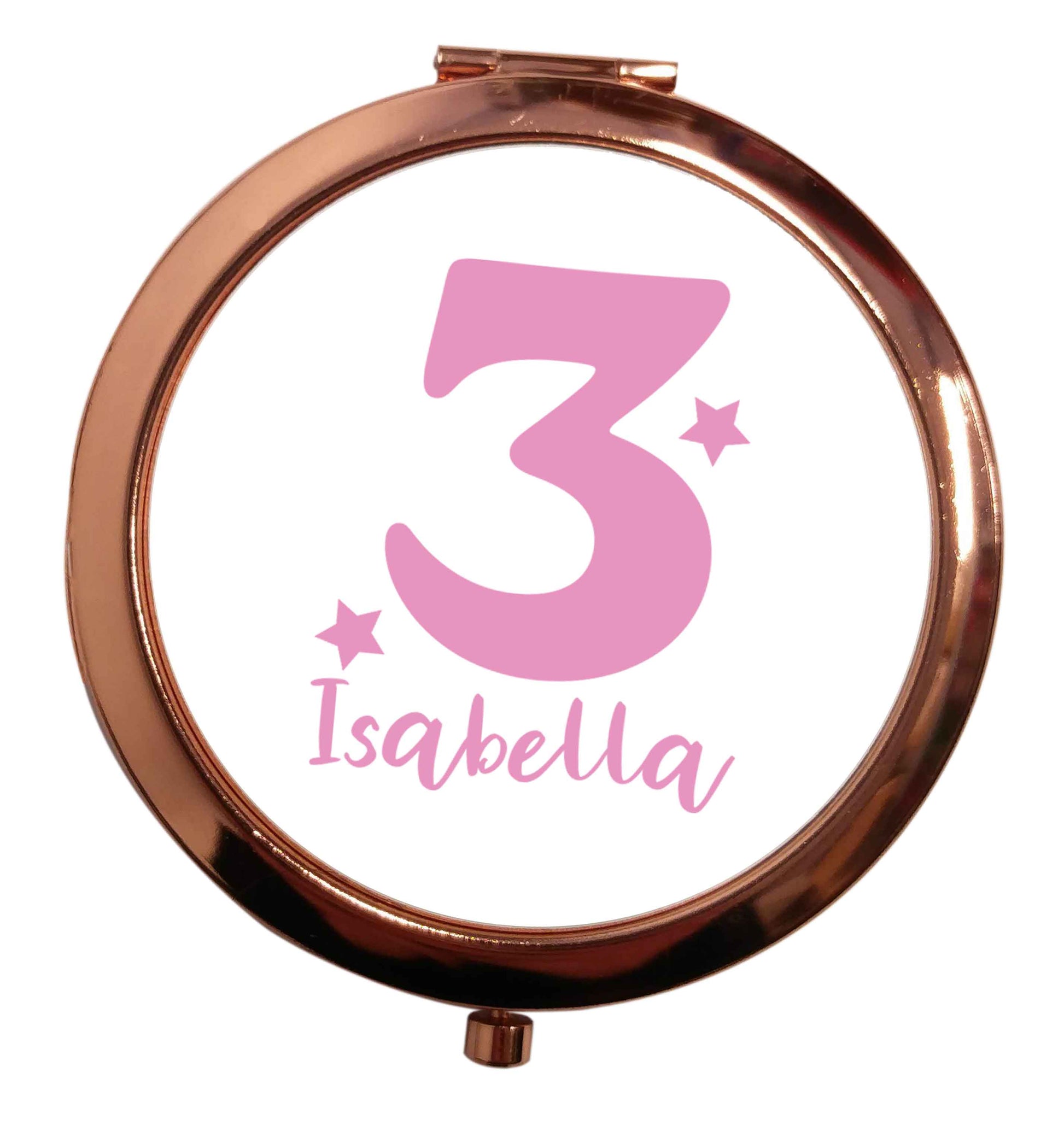 Any age, any name personalised birthday rose gold circle pocket mirror