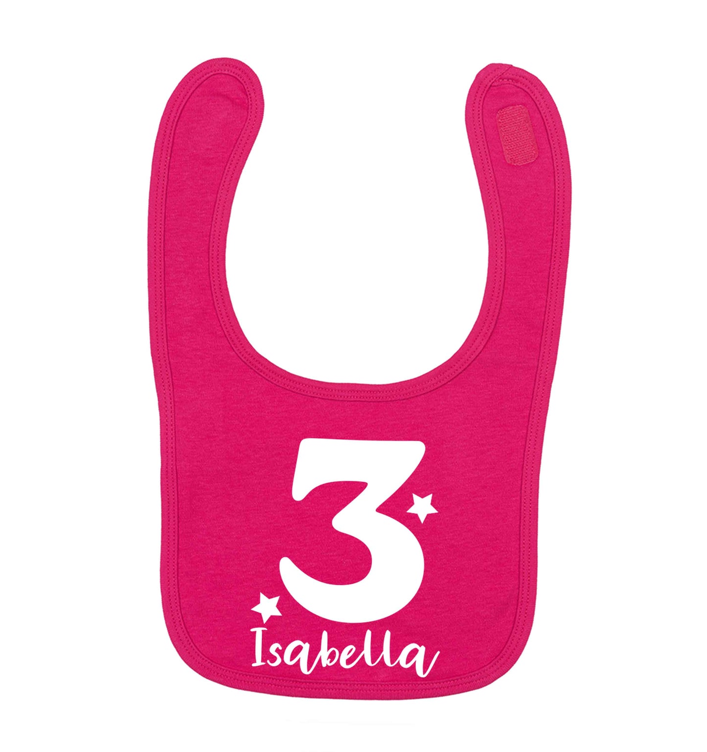 Any age, any name personalised birthday dark pink baby bib