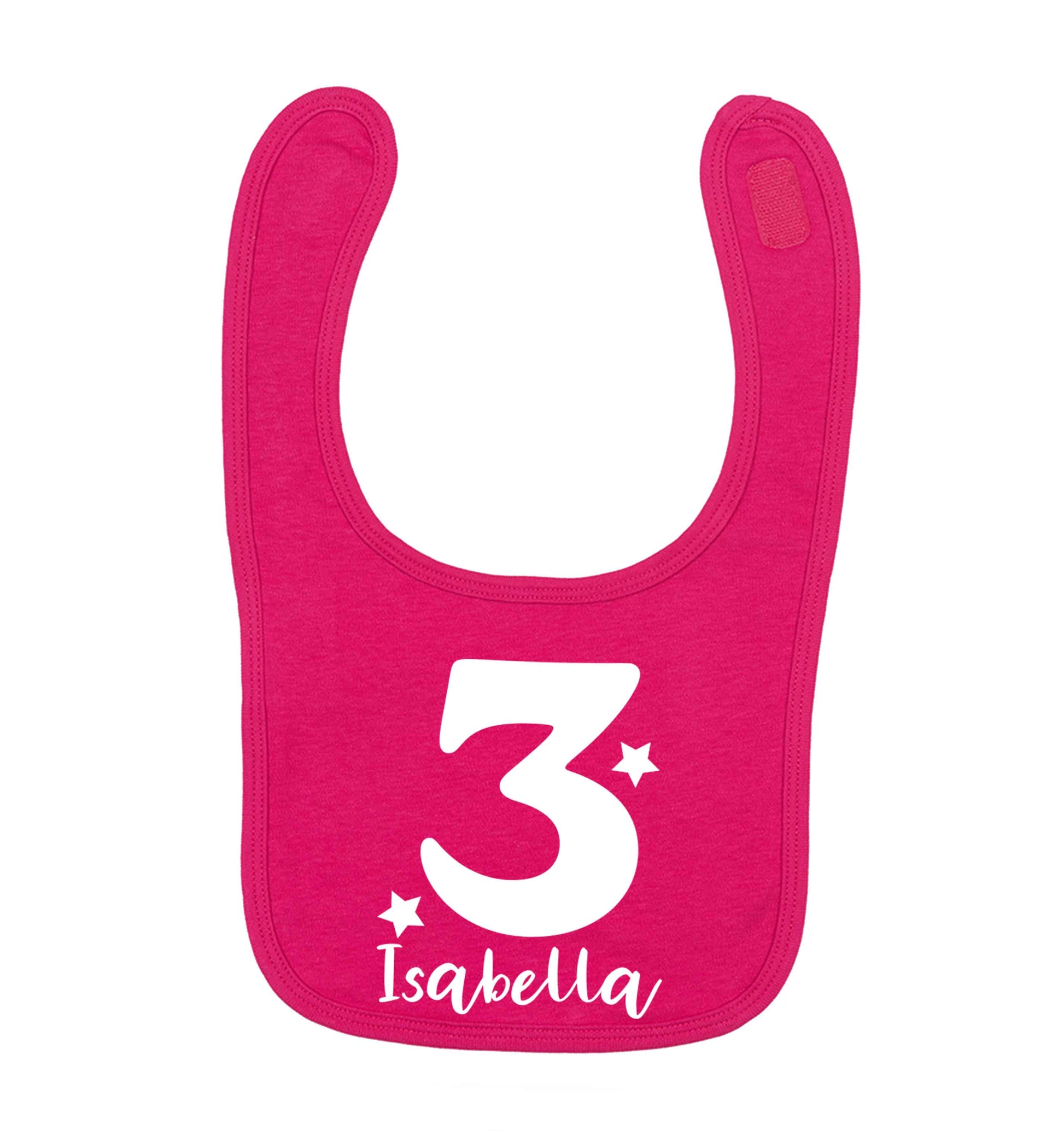 Any age, any name personalised birthday dark pink baby bib