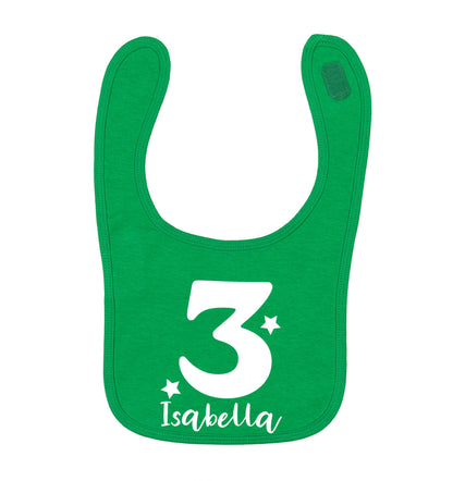 Any age, any name personalised birthday green baby bib