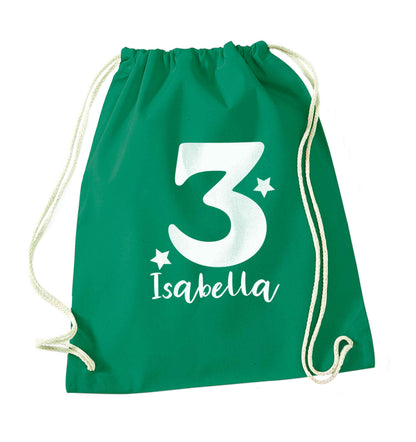 Any age, any name personalised birthday green drawstring bag