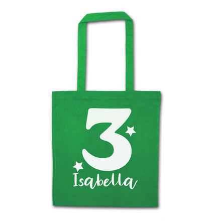 Any age, any name personalised birthday green tote bag