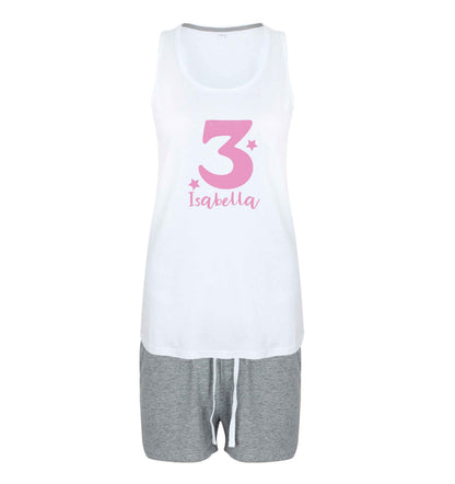 Any age, any name personalised birthday size XL women's pyjama shorts set in pink 