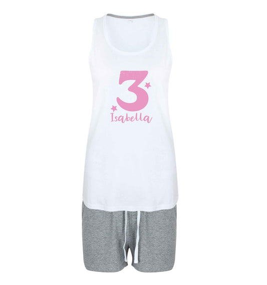 Any age, any name personalised birthday size XL women's pyjama shorts set in pink 