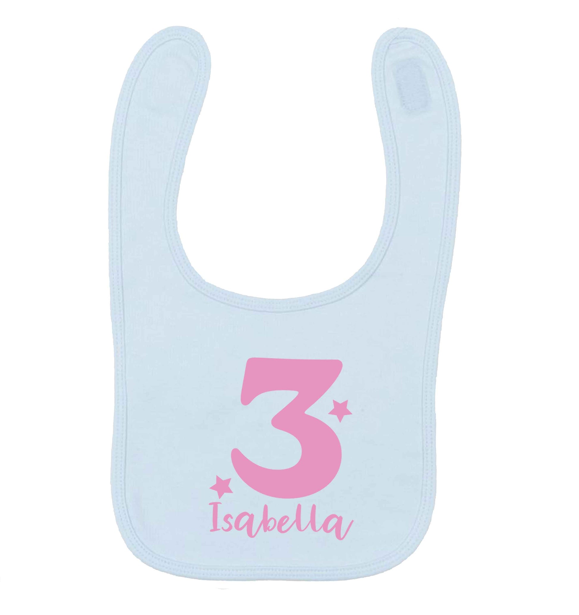 Any age, any name personalised birthday pale blue baby bib