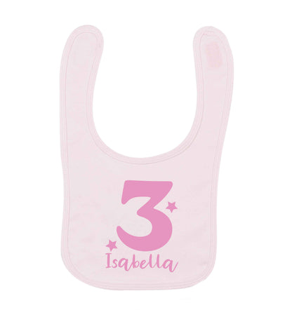Any age, any name personalised birthday pale pink baby bib