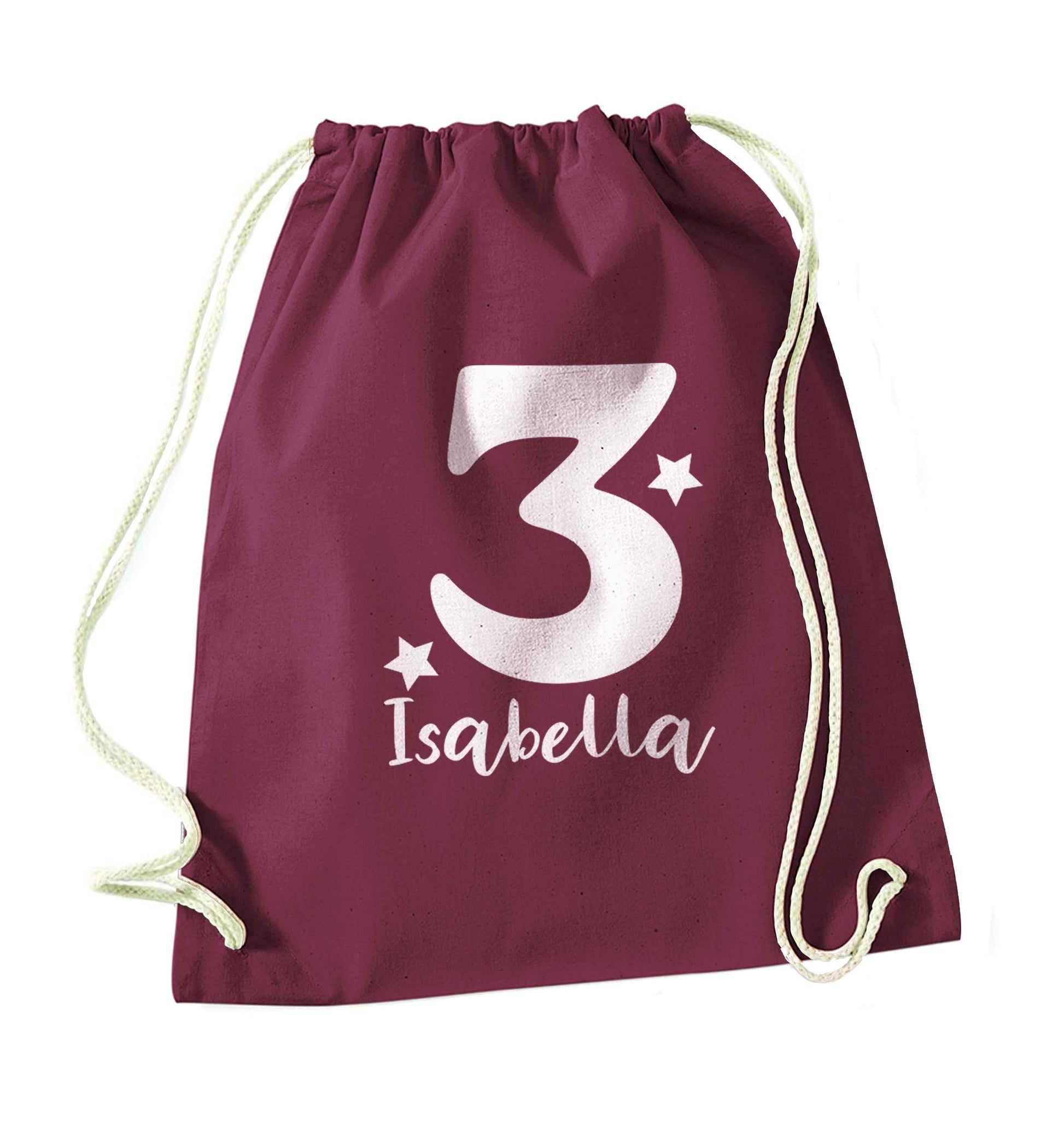 Any age, any name personalised birthday maroon drawstring bag