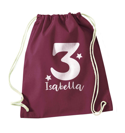 Any age, any name personalised birthday maroon drawstring bag