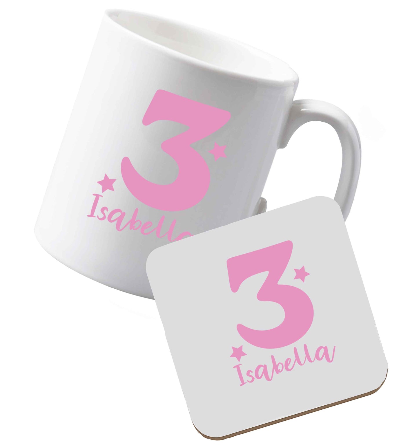 10 oz Ceramic mug and coaster Any age, any name personalised birthday both sides
