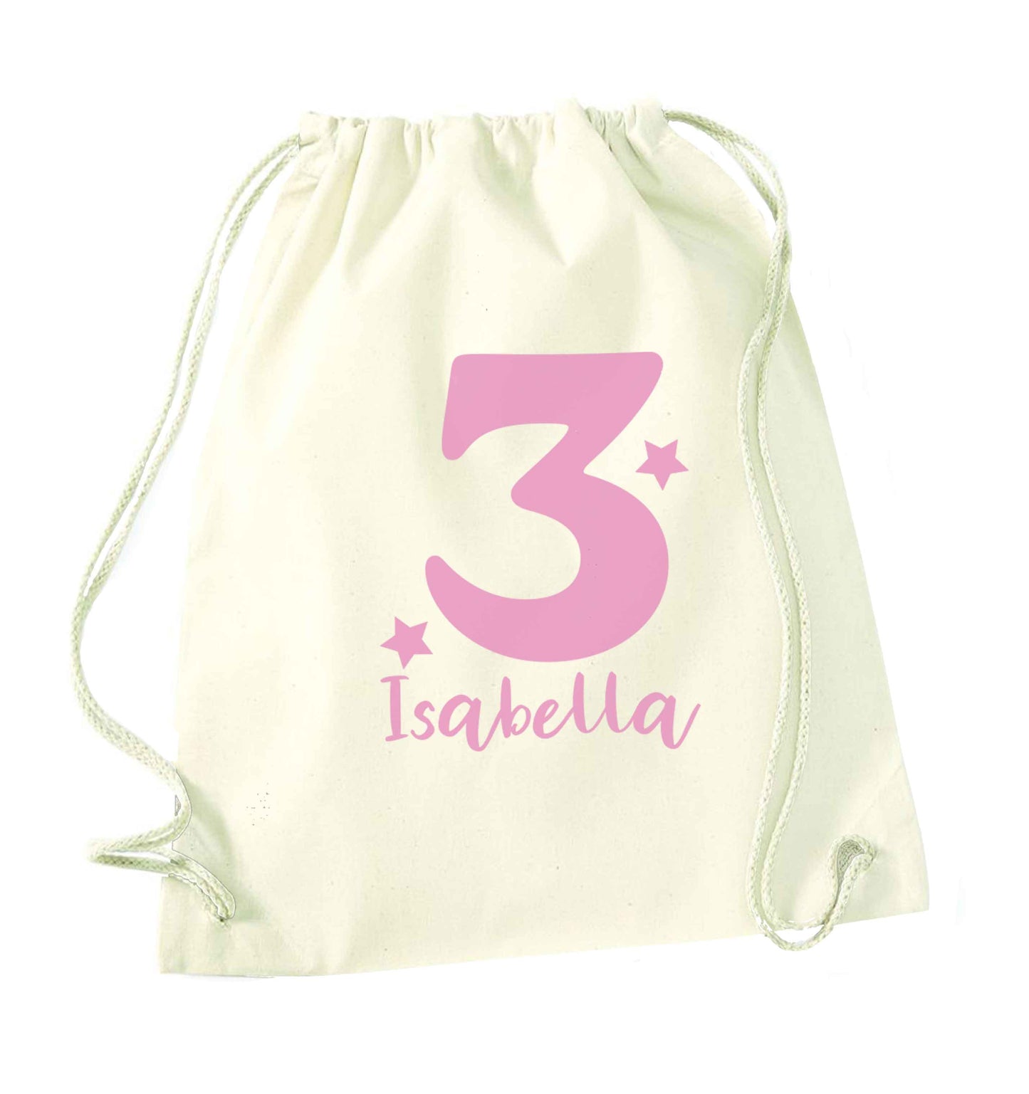 Any age, any name personalised birthday natural drawstring bag