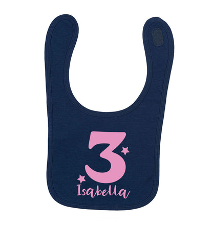 Any age, any name personalised birthday navy baby bib