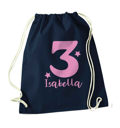 Any age, any name personalised birthday navy drawstring bag