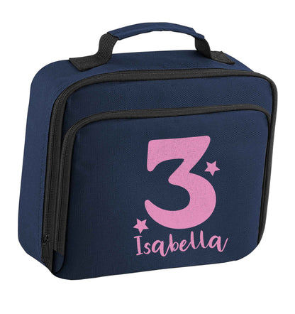Any age, any name personalised birthday insulated navy lunch bag cooler