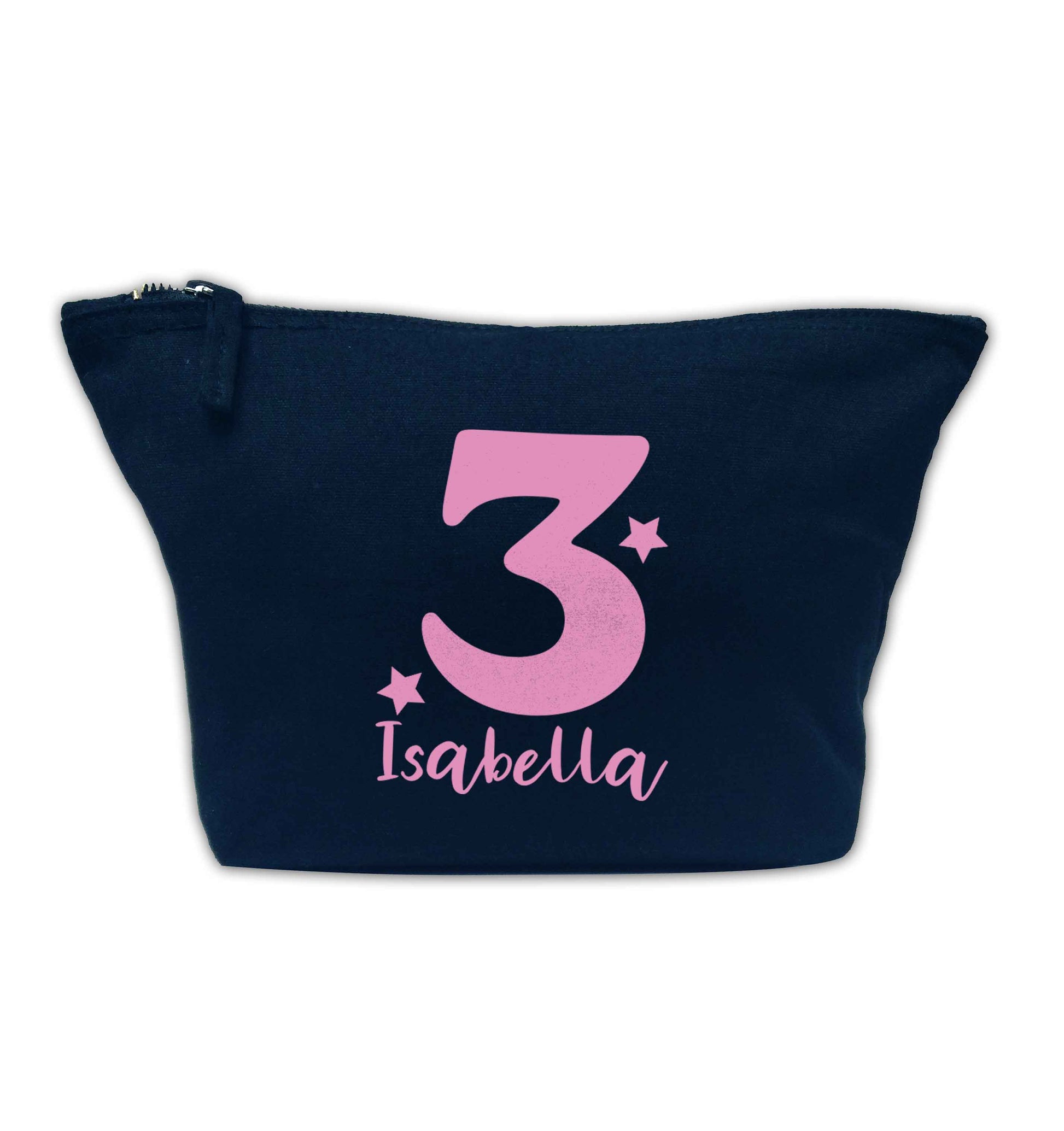 Any age, any name personalised birthday navy makeup bag