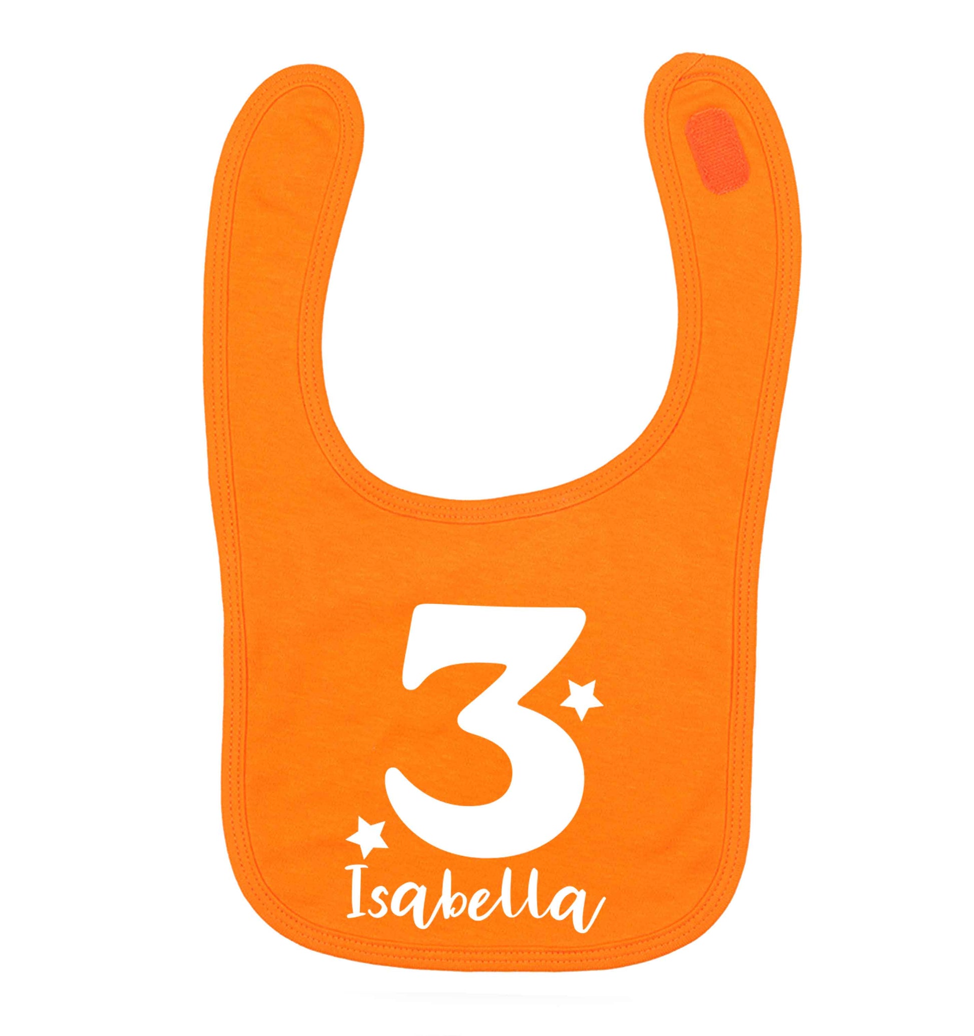 Any age, any name personalised birthday orange baby bib
