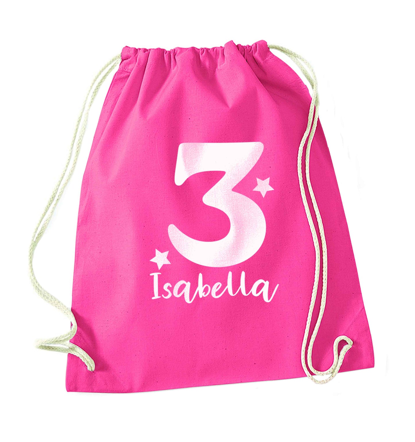 Any age, any name personalised birthday pink drawstring bag