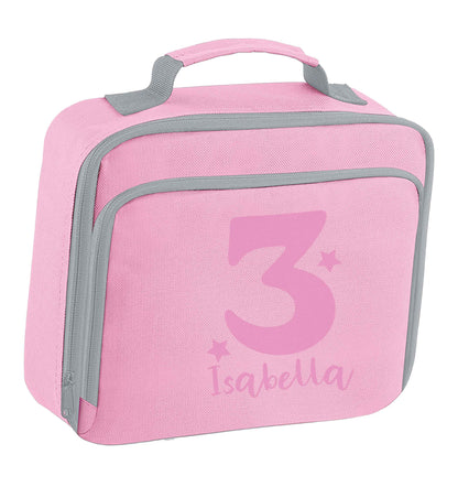 Any age, any name personalised birthday insulated pink lunch bag cooler