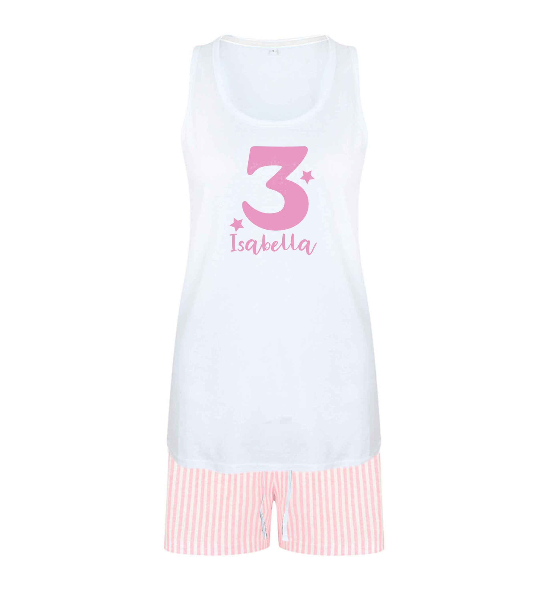 Any age, any name personalised birthday size XL women's pyjama shorts set in pink 