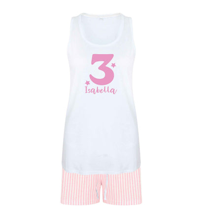 Any age, any name personalised birthday size XL women's pyjama shorts set in pink 