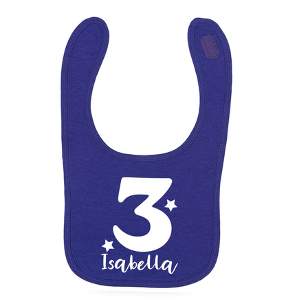 Any age, any name personalised birthday purple baby bib