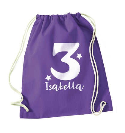 Any age, any name personalised birthday purple drawstring bag
