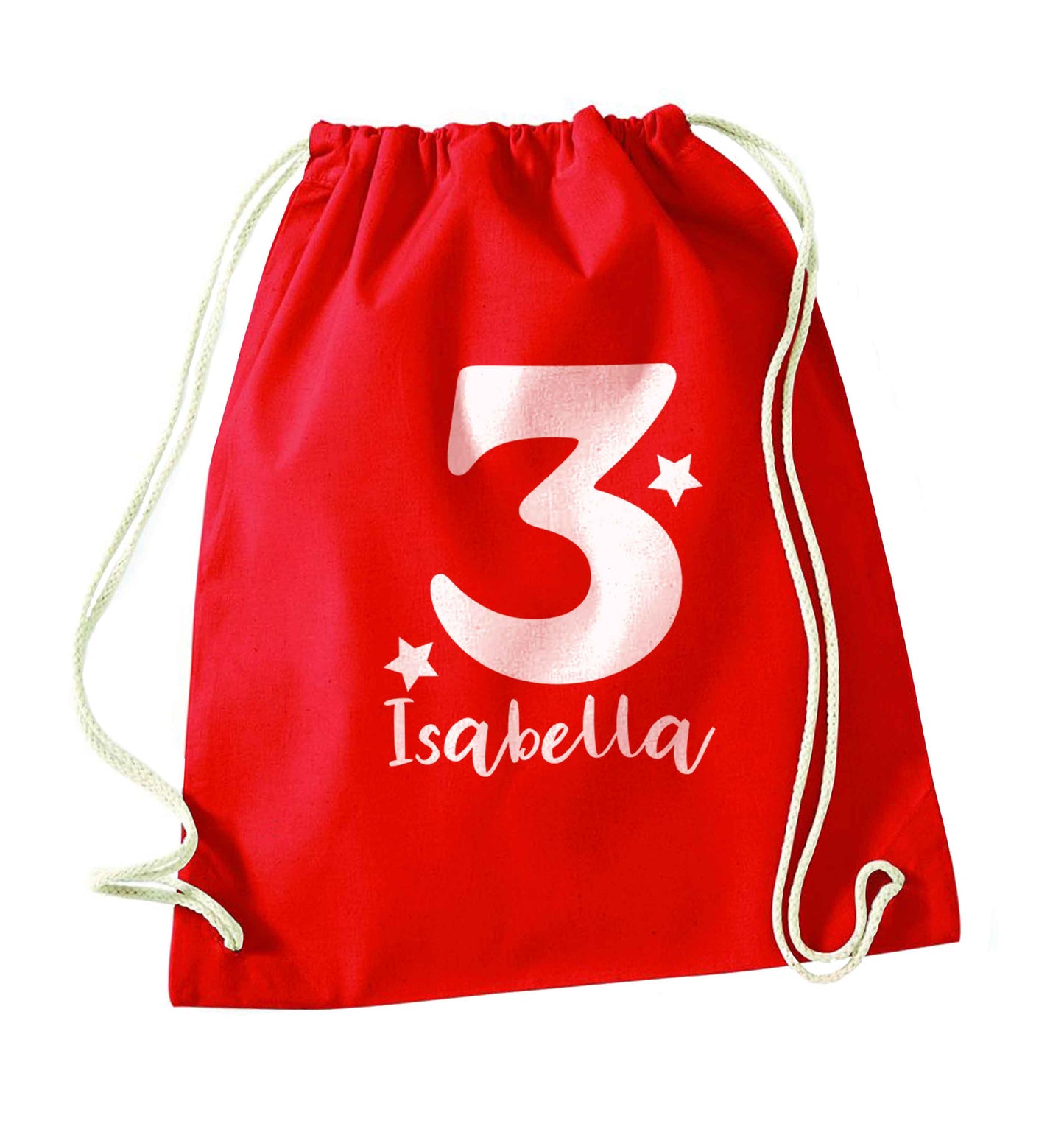 Any age, any name personalised birthday red drawstring bag 