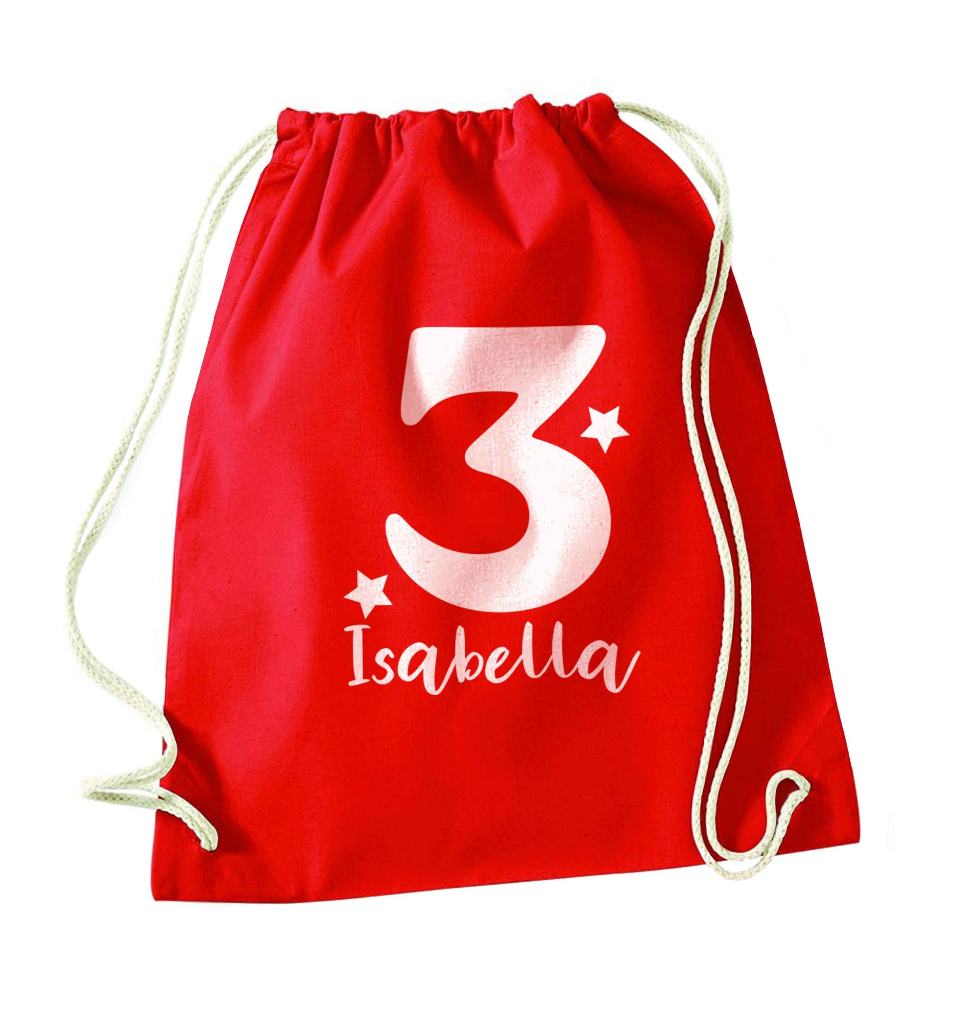 Any age, any name personalised birthday red drawstring bag 