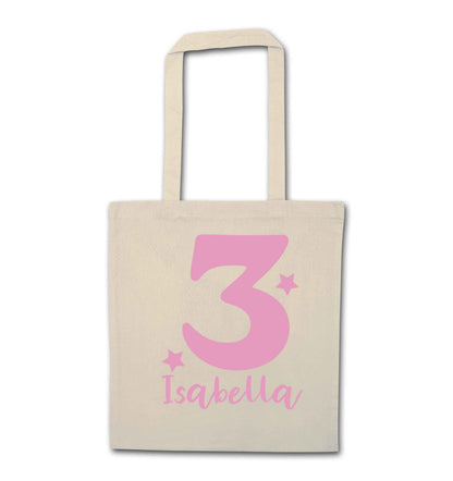 Any age, any name personalised birthday natural tote bag