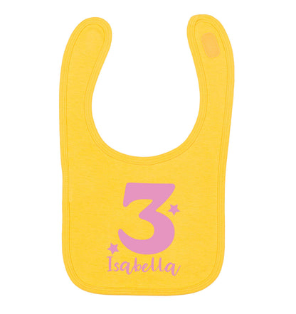 Any age, any name personalised birthday yellow baby bib