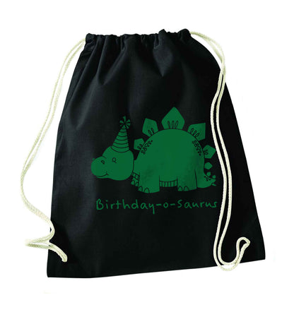 Birthday-o-saurus black drawstring bag