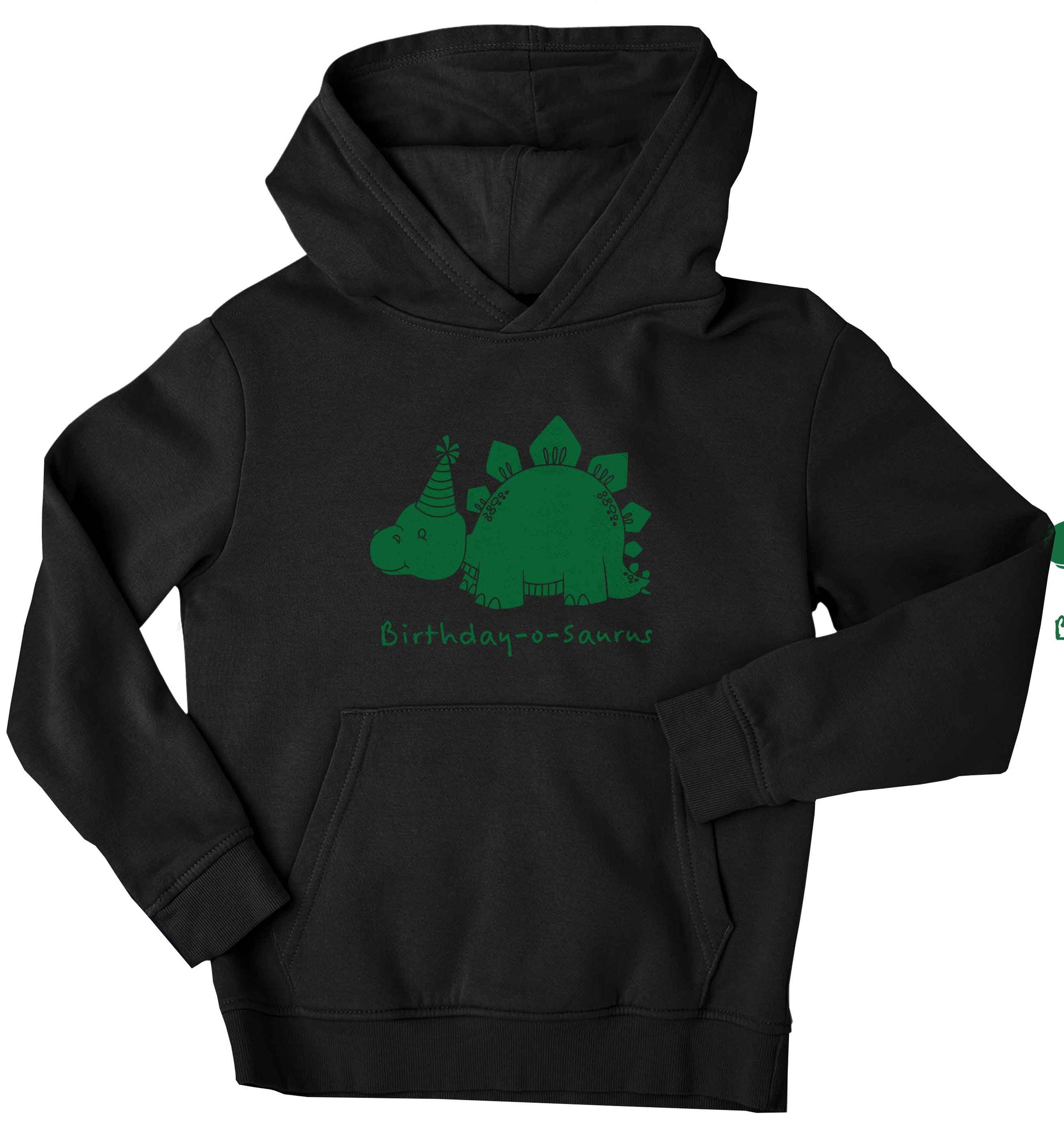 Birthday-o-saurus children's black hoodie 12-13 Years