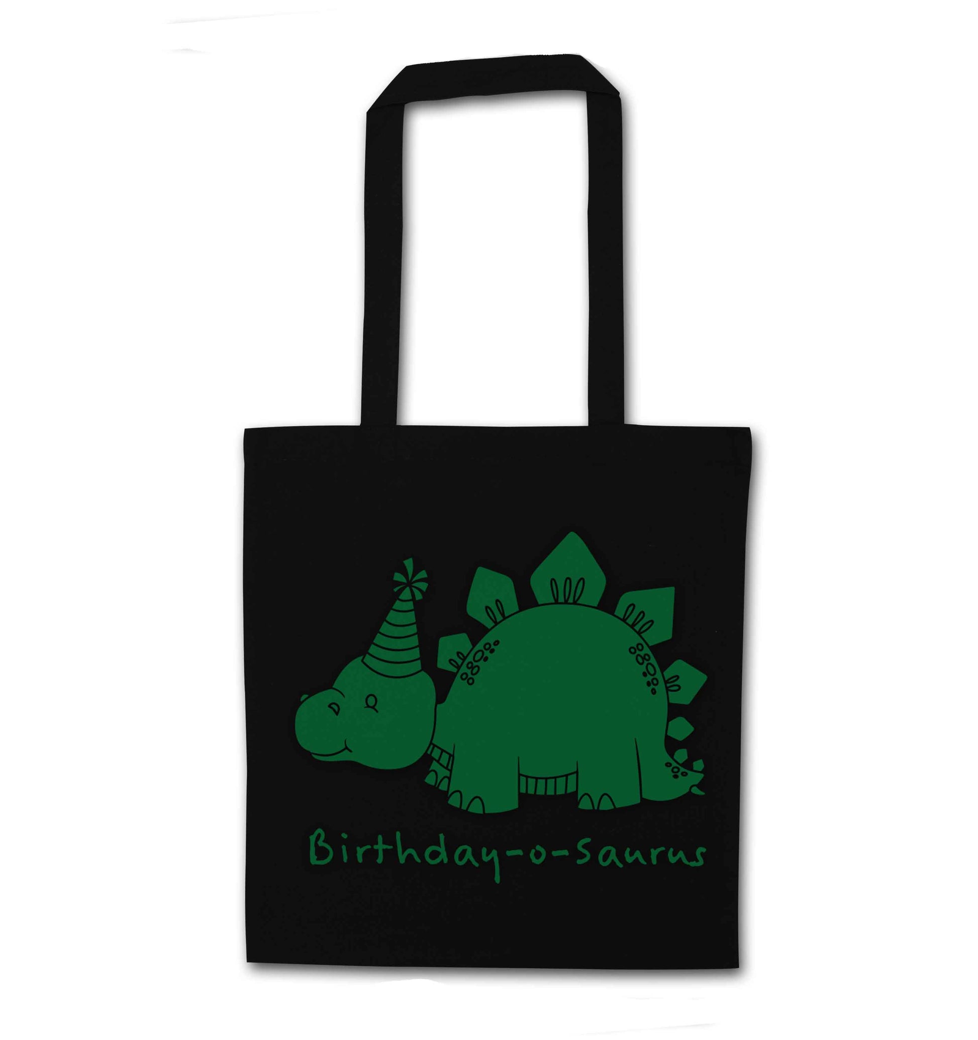 Birthday-o-saurus black tote bag