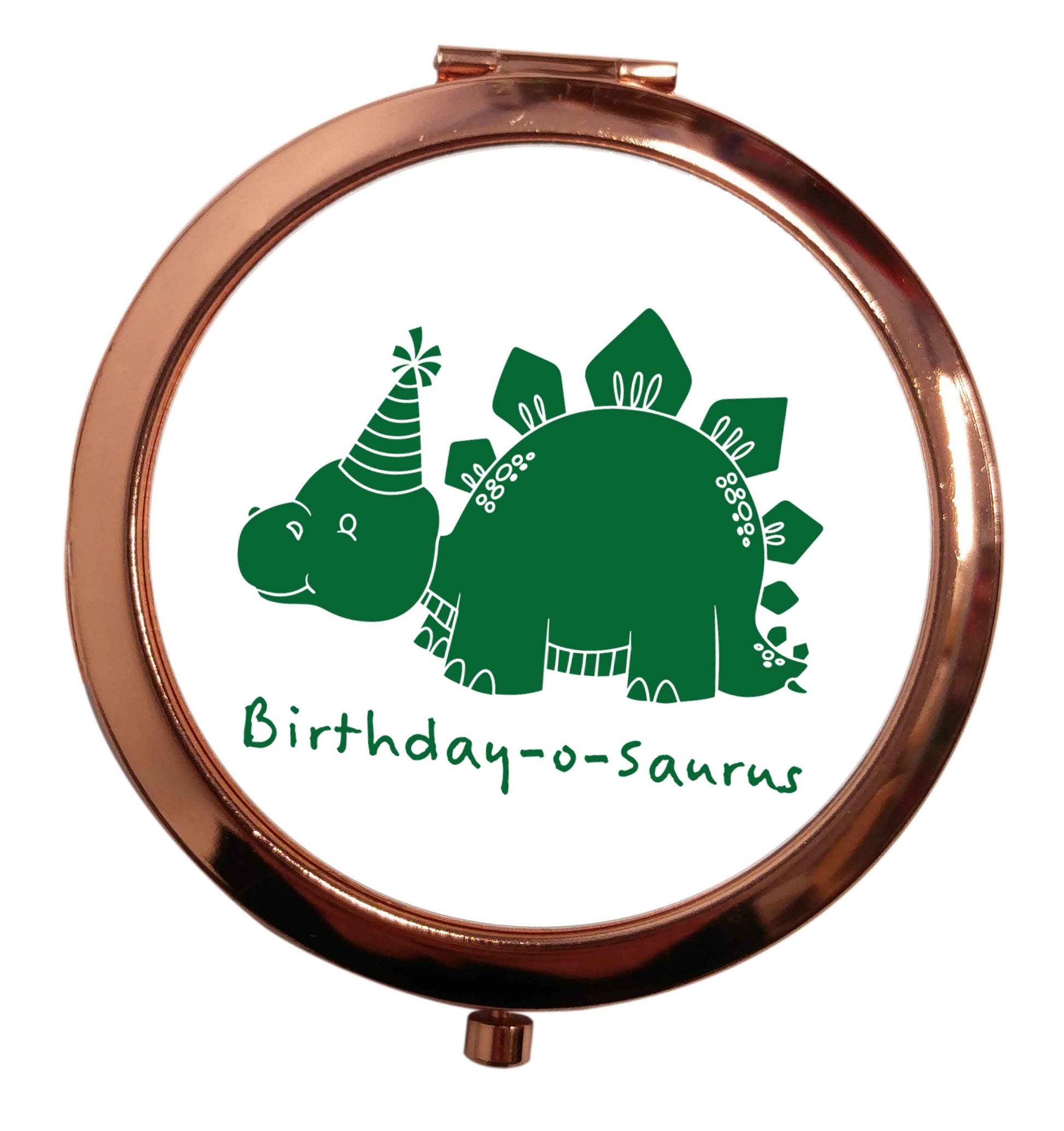 Birthday-o-saurus rose gold circle pocket mirror