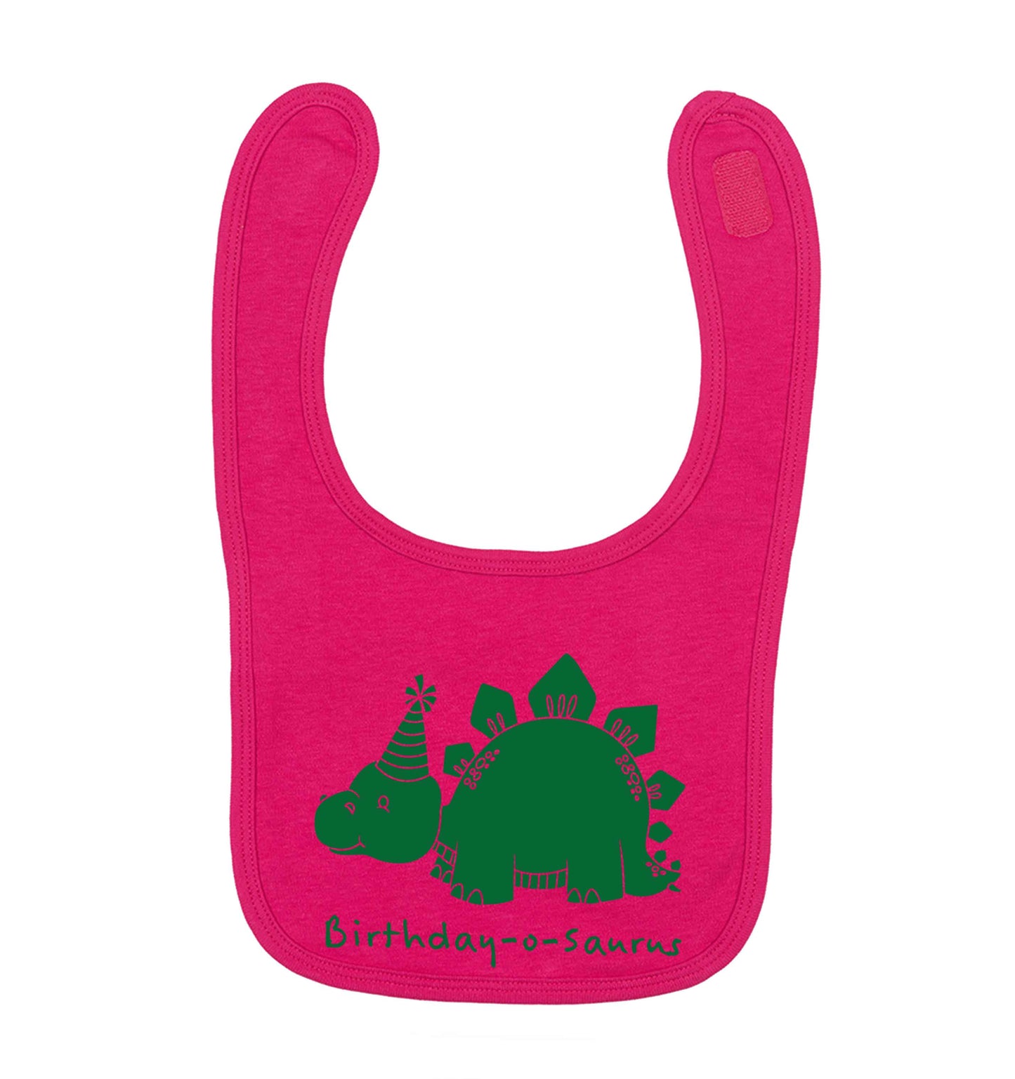 Birthday-o-saurus dark pink baby bib