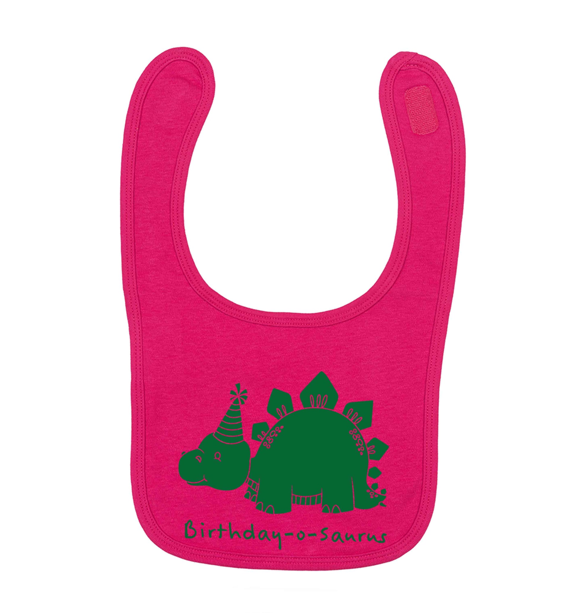 Birthday-o-saurus dark pink baby bib