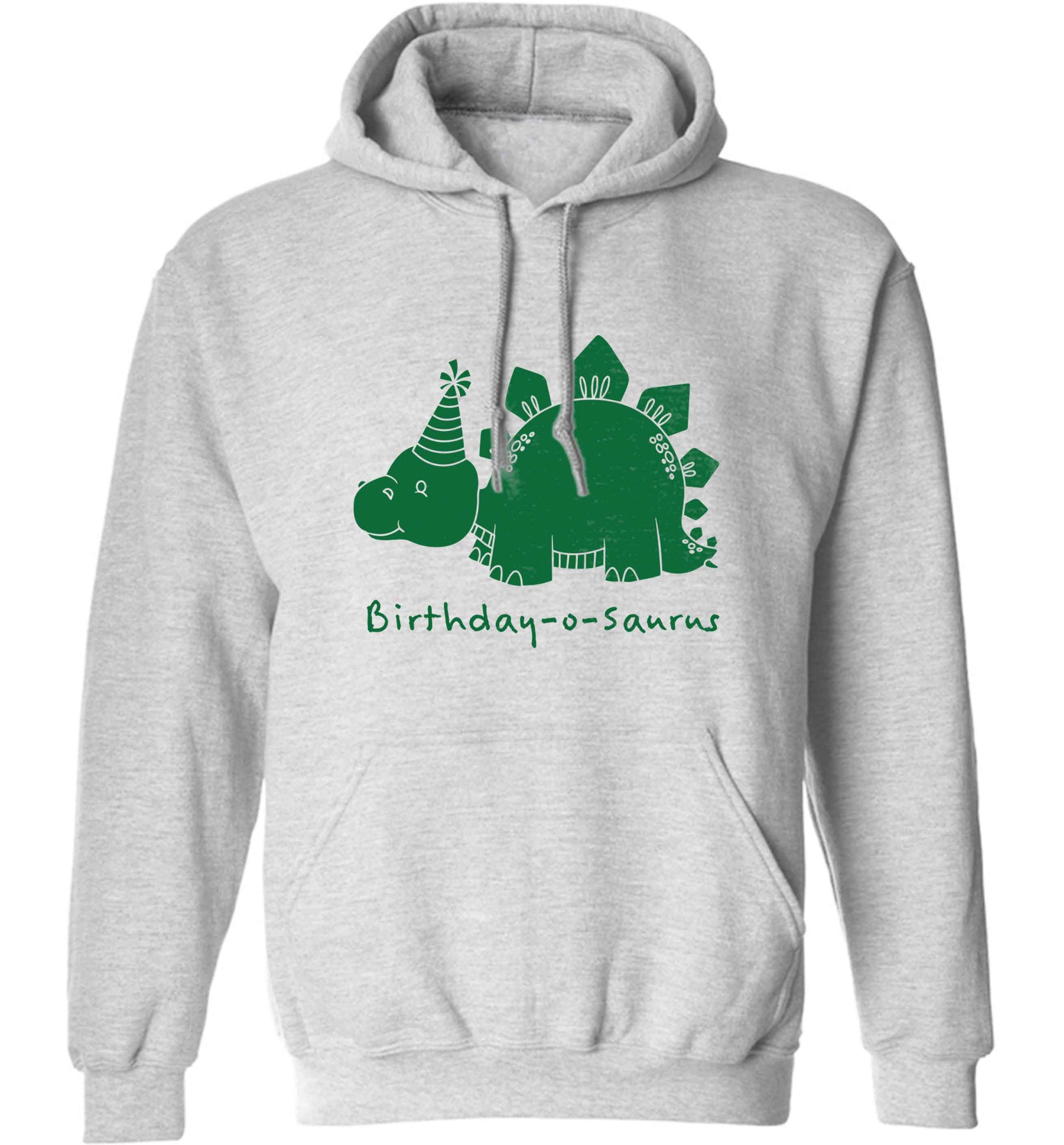 Birthday-o-saurus adults unisex grey hoodie 2XL