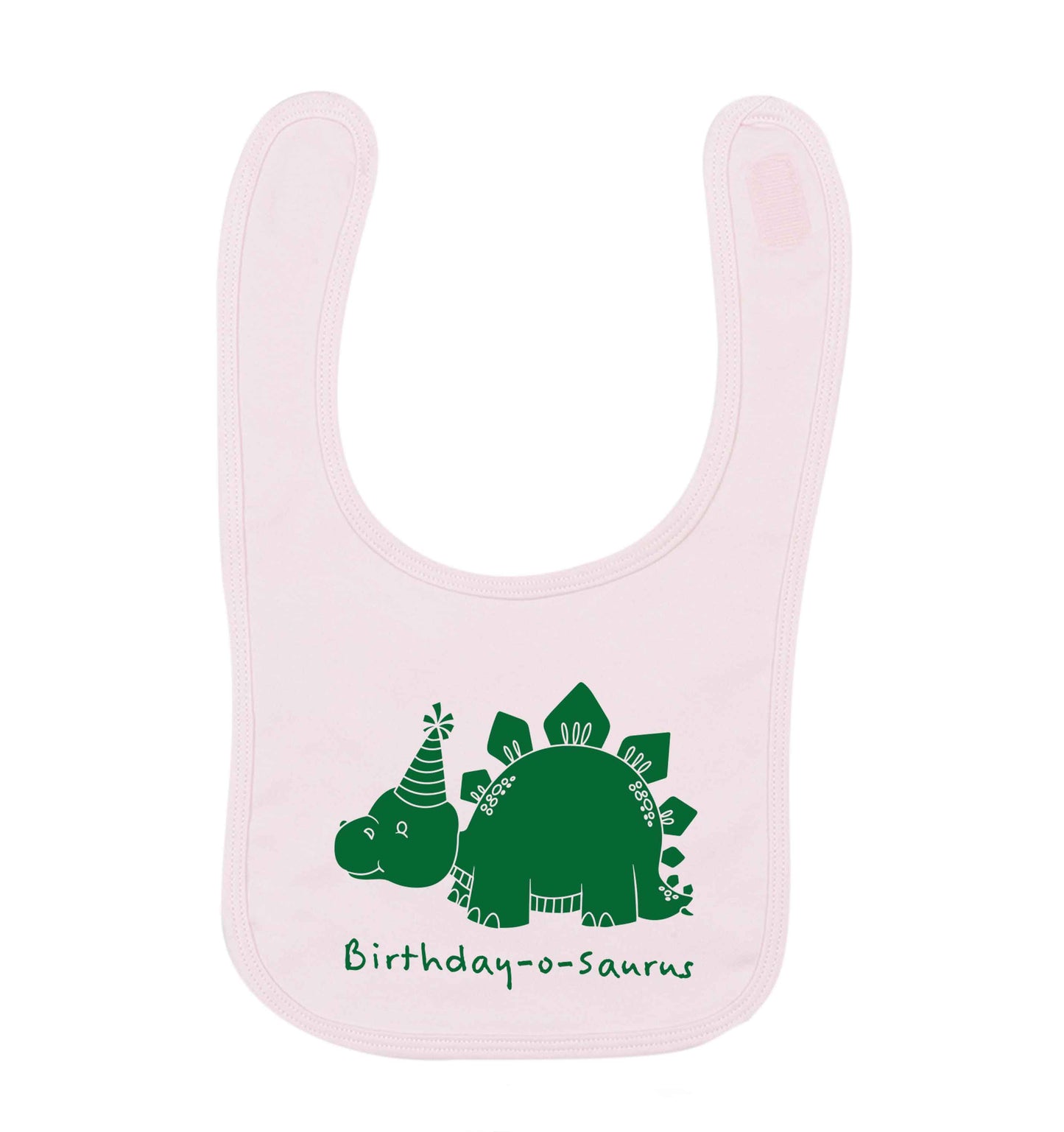 Birthday-o-saurus pale pink baby bib