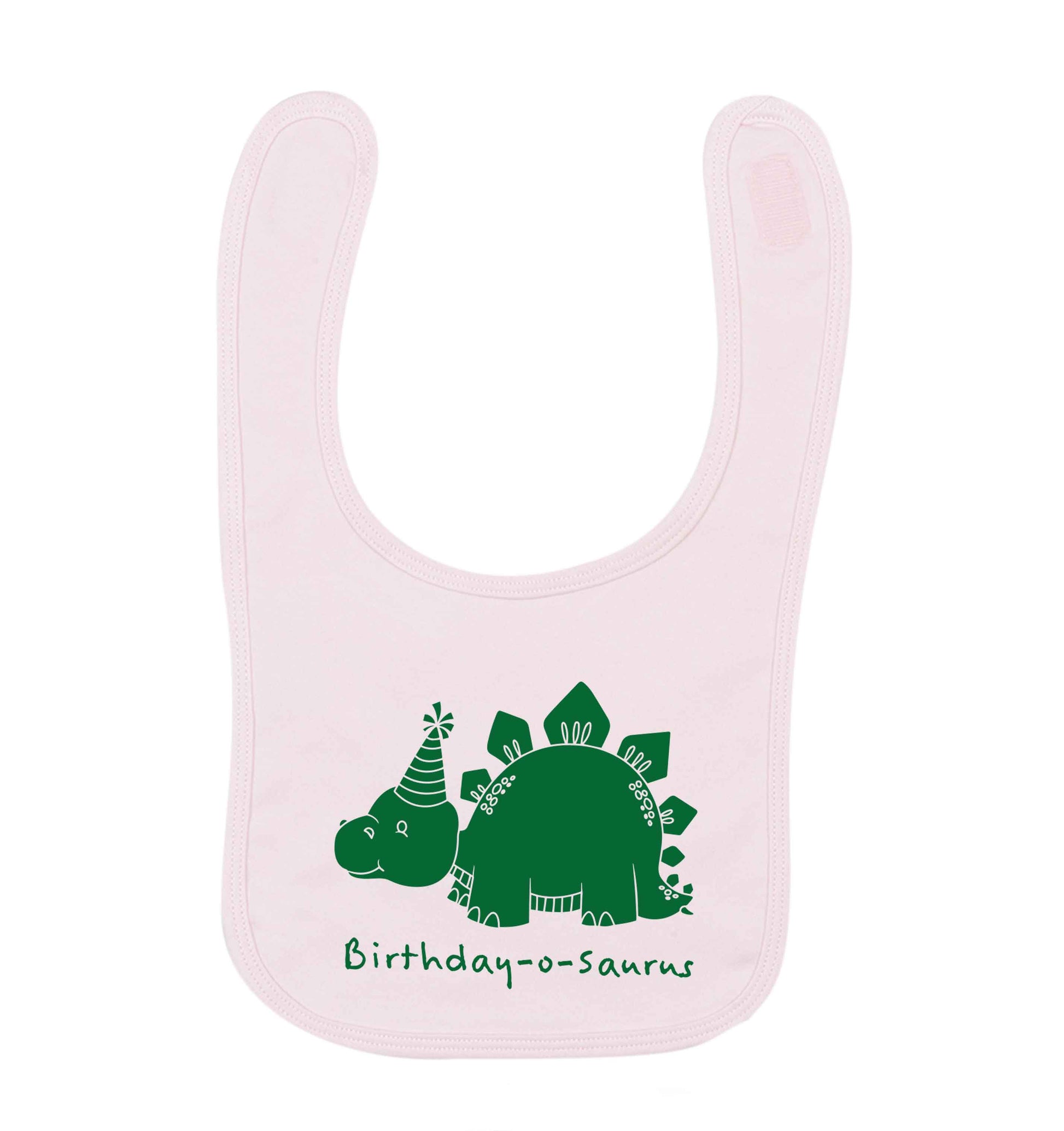 Birthday-o-saurus pale pink baby bib