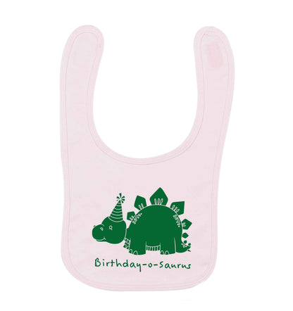 Birthday-o-saurus pale pink baby bib