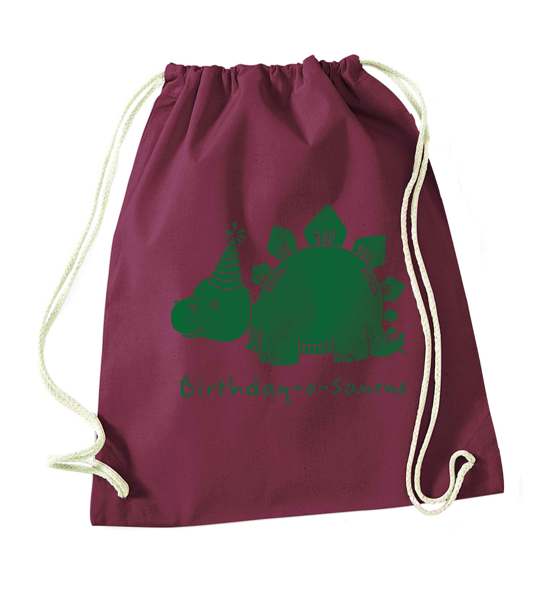 Birthday-o-saurus maroon drawstring bag