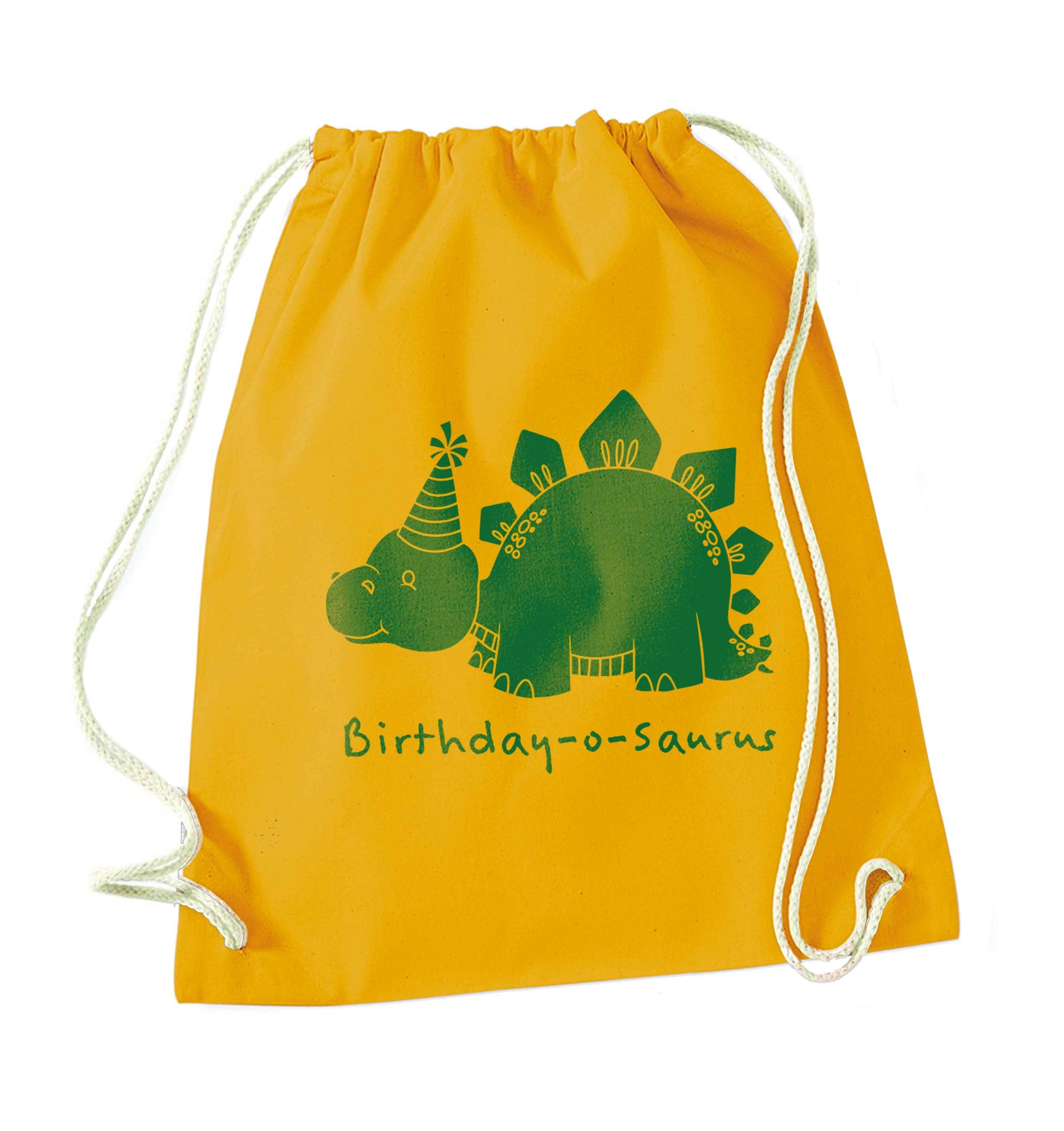 Birthday-o-saurus mustard drawstring bag